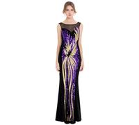 Angel-fashions Femme Virer Violet Or Paillettes Noir Épissage Robe de soirée Medium