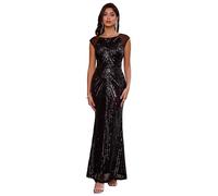 Angel-fashions Robe de soirée dorée pour femme avec empiècement en sequins, Noir., 42