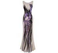 Angel-fashions Robe de soirée dorée pour femme avec empiècement en sequins, violet clair, 38