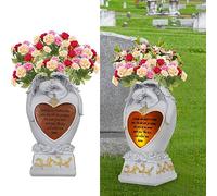 Angel Garden Statue Outdoor Decor, Cemetery Vase with LED, Family Garden Memorial Statue, Crying Angel (White) with Solar Lights