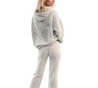 Angel Hoodie Survêtement Ensemble Femme Pantalon et Sweat a Capuche avec Ailes D'ange en Strass et Poches Ensemble Jogging Doublée de Fourrure Deux Pièces Survêtement Sport Femme Chaud Sportwear