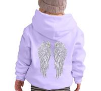 Angel Hoodie Sweat a Capuche Enfant avec Ailes d'ange en Strass et Poches Décontracté Sweatshirt Casual Manche Longue Hoodies Automne et Hiver Chaud Streetwear Sport Vêtements