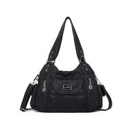 Angel Kiss Grand sac à bandoulière pour femme, sac à main hobo fourre-tout multi-poches en similicuir, noir