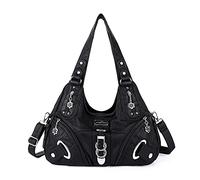 Angel Kiss Two Top Zippers Closure Multiple Pockets Handbags Washed Leather Purses Shoulder Handbags AK11282 (Brown) …