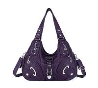 Angel Kiss Two Top Zippers Closure Multiple Pockets Handbags Washed Leather Purses Shoulder Handbags AK11282 (Blue) …