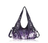 Angel Kiss Women Multiple Pockets Purses and Handbags Washed Leather, Two Top Zippers Closure, Amaranth Red