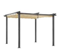 Angel Living Pergola en Aluminium, 3x3M, Coulissante Rétractable, Tissu en Polyester Haute Densité Hydrofuge et Résistant aux UV, Abri Soleil Pavillon de Jardin pour Jardin Terrasse, Beige