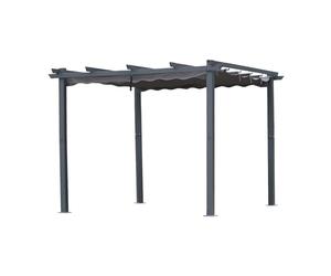 Angel Living Pergola en Aluminium avec Toit Rétractable, 3x3M,Pavillon au Design Elégant, Gazebo avec Tissu en Polyester Imperméable et Résistant aux UV, Usage Extérieur, Gris
