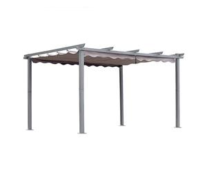 Angel Living Pergola en Aluminium, Coulissante Rétractable, Tissu en Polyester Haute Densité Hydrofuge et Résistant aux UV, Abri Soleil Pavillon de Jardin pour Jardin Terrasse (Gris, 4x3M)