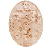Angel - Lot de 1 appliques en bois sculpté non peintes ovales pour lit, porte, armoire, commode, cheminée, décoration de meubles, 15 x 11 cm