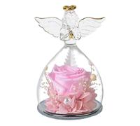 Angel of Rosa Stabilisé - Statuette en verre ange avec fleurs roses et stabilisées FI | Ange en verre avec rose intérieure pour la Saint-Valentin, anniversaire, fête des mères, anniversaire, N