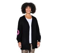 Angel of Style Femme Grandes Tailles Cardigan Coupe Loose Fit Ouverte, Symbole Peace & Love et Manches Ballon Noir 42+ 848058100-42+