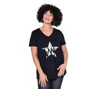 Angel of Style Femme Grandes Tailles T-Shirt Coupe Comfort Fit, étoile avec Bandes Fantaisie Noir 44 849549100-42