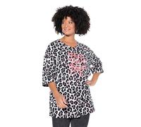Angel of Style Femme Grandes Tailles T-Shirt Motif léopard avec Message Fluo, Manches 3/4 et Coupe Oversize Granit Doux 58+ 848201305-58+