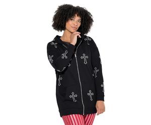 Angel of Style Femme Grandes Tailles Veste en Molleton à Capuche, Croix en Strass Scintillants et Coupe Oversize Noir 52 845754100-50