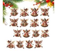 Angel Ornaments - Wooden 2D Pendants, 16 Pieces | Flat Christmas Tree Charm - Perfect for Wreaths, Wall, Door, Fireplace, Car, Shelf, Entryway, Cabinet, Living Room, Bedroom & Holiday Party Decor