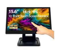 ANGEL POS Moniteur IPS POS 15,6 pouces 1920 x 1080 FHD avec support en métal, 10 points tactile HDMI VGA, écran étanche à la poussière 1080p, industriel, bureau, vente au détail, salle de sport