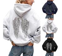 Angel Pull Strass Femme - Hoodie Sweat a Capuche avec Ailes d'ange en Strass et Poches Décontracté Sweatshirt Casual Manche Longue Hoodies Automne et Hiver Chaud Streetwear Sport Vêtements