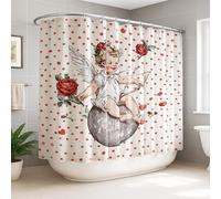 Angel Rideau de douche extra large en polyester imperméable avec motif cœur rose romantique pour salle de bain, décoration de chambre d'amis 274 x 183 cm