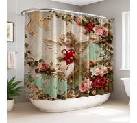 Angel Rideau de douche extra large en polyester imperméable Motif cœurs roses vintage romantiques sans rouge 274 x 183 cm