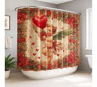 Angel Rideau de douche extra large en toile lavable avec crochets pour salle de bain et décoration de chambre d'amis Motif cœur Rose 274 x 183 cm