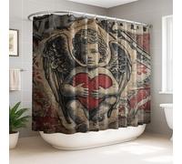 Angel Rideau de douche extra large vintage artistique en polyester imperméable Motif ailes de cœur Rouge 274 x 183 cm