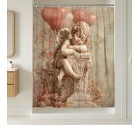 Angel Rideau de douche extra long, romantique vintage, cœurs, fleurs, Saint-Valentin, pêche, lavable avec crochets, rideau décoratif pour salle de bain, baignoire, appartement, décoration de 183 x 243