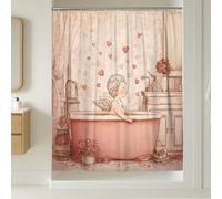 Angel Rideau de douche extra long, romantique vintage, cœurs, roses, Saint-Valentin, pêche, lavable avec crochets, rideau décoratif pour salle de bain, décoration de chambre d'amis 183 x 243 cm