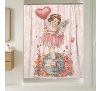 Angel Rideau de douche extra long, vintage, romantique, cœur, boule disco pour la Saint-Valentin, tissu imperméable, motif pattes de griffe, décoration de chambre d'amis 183 x 243 cm