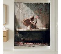 Angel Rideau de douche extra long, vintage romantique pétales de rose, pêche pastel, polyester imperméable, pour salle de bain, baignoire, appartement, décoration 183 x 243 cm