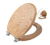 Angel Shield Lunette de toilette en bois antibactérien de haute qualité avec charnières réglables à dégagement rapide, facile à nettoyer et à monter pour salle de bain, 45 x 37 x 5,6 cm (chêne massif)