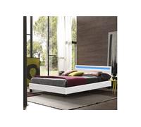Angel - Solide et Confortable Lit 140x200 avec Sommier + Tête de Lit avec Eclairage LED Couleur Blanc + Pieds en 10 cm pour Matelas en - 13 Lattes - revetement PVC Simili Facile d'entretien - Mon