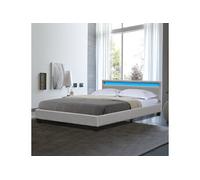 angel - Solide et Confortable Lit 140x200 avec Sommier Tte de Lit avec Eclairage LED Couleur GRIS Pieds en 10