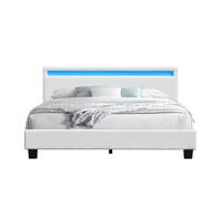 angel Solide et Confortable Lit 140x200 avec Sommier+Tête de Lit avec Eclairage LED Couleur BLANC