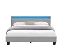 angel - Solide et Confortable Lit 140x200 avec Sommier Tte de Lit avec Eclairage LED Couleur GRIS Pieds en 1