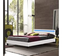 angel Solide et Confortable Lit 160x200 avec Sommier+Tête de Lit avec Eclairage LED Couleur BLANC