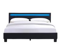 angel - Solide et Confortable Lit 160x200 avec Sommier + Tête de Lit avec Eclairage LED Couleur NOIR + Pieds en 10 cm pour matelas en - 13 Lattes - revetement PVC Simili facile d'entretien - Mont