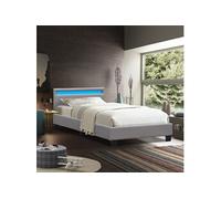 Lit 90x190 Solide et Confortable avec Sommier et Tête de Lit Éclairage LED - Pieds de 10 cm - 13 Lattes - Revêtement PVC Simili Facile d'Entretien - Montage Rapide et Facile - LIT ANGEL GRIS Gris G