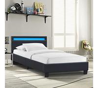 angel Solide et Confortable Lit 90x200 avec Sommier+Tête de Lit avec Eclairage LED Couleur NOIRe