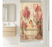 Angel Stall Rideau de douche romantique classique, motif cœur rose et pêche, lavable avec crochets, rideau décoratif de salle de bain pour la maison, salle de bain, décoration d'hôtel, 36 x 72 pouces