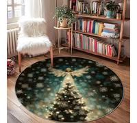 Angel Tapis rond à poils ras pour salle de bain, entrée, chevet, motif sapin de Noël, flocons de neige, bleu, 1,2 x 1,2 m