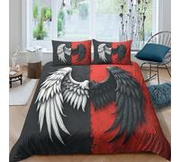 Angel_Wings_Black Parure de Lit Microfibre Hypoallergique 3 Pièces 3D Effet Confortable Dark_Fantasy_Art_Style Housse de Couette avec Fermeture Éclair Ultra Douce for Adulte King（220x240cm）