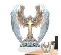 Angel Wings embrassant la croix - 2d acrylique Spiritual Cross Decor for Prayer Room, Bounge Shelf Church Affichage avec un ornement religieux inspirant pour les salons de bureau, 8.27x7,48 pouces
