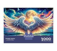 Angel Wings Moon 1000 Pcs Solide Carton Puzzle Angel Wings Forming A Heart Over Océan Ados Portable avec Poster Référence 52x38cm/1000pcs