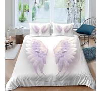 Angel_Wings_Purple Housse de Couette Confortable Microfibre Hypoallergique 3 pièces Fantasy_Art_Style Linge de Lit avec 2 x Taies d'oreiller Super Douce for Garçons Filles Single（140x200cm）