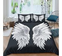 Angel_Wings_White Linge de Lit Microfibre 3 pièces Imprimé en 3D Respirante Digital_Art_Style Ensemble De Literie avec 2 x Taies d'oreiller Confortable for Chambre de Adolescents Single（135x200cm）