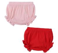 Angel ZYJ Short Bébé Fille été Coton Lin Couleur Unie Volants Short Nouveau - Né Stretch Training Pantalons (FR/ES, Âge, 18 Mois, 24 Mois, Rose + Rouge)