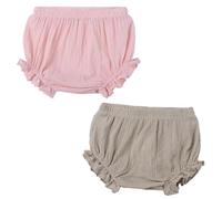 Angel ZYJ Short Bébé Fille été Coton Lin Couleur Unie Volants Short Nouveau - Né Stretch Training Pantalons (FR/ES, Âge, 18 Mois, 24 Mois, Rose + Kaki)