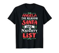 Angela Christmas Santa Dit Un nom drôle d'Angela T-Shirt Graphique avec Valeur, Homme, Noir, M