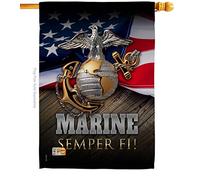 Angeleno Heritage - Marine Semper Fi Americana - Drapeau vertical décoratif pour maison - Impressions militaires quotidiennes - 71,1 x 101,6 cm - Imprimé aux États-Unis